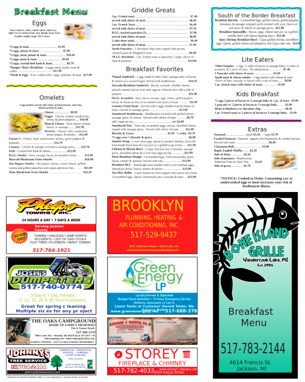 Full-color laminated restaurant menu example